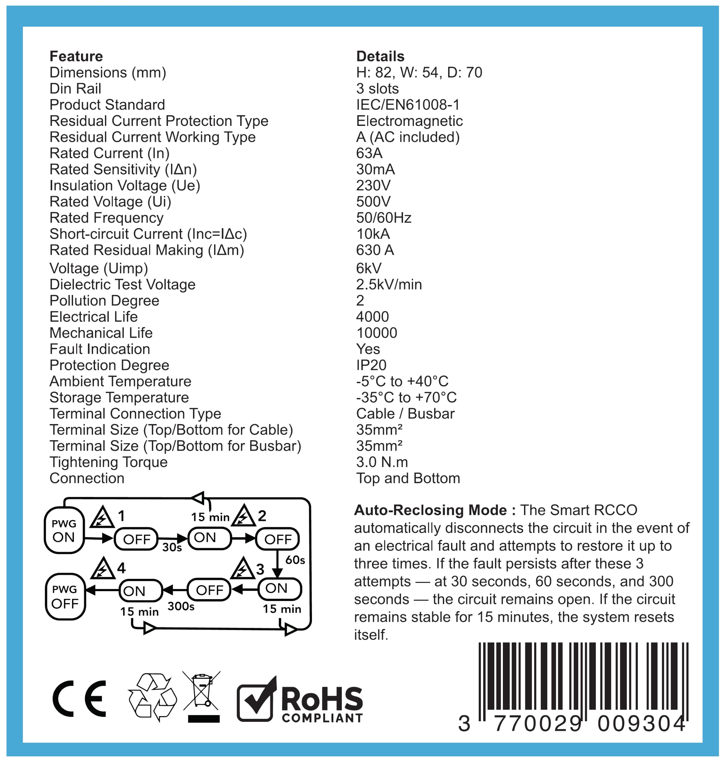 RCCB 2P 63 A 30 mA type A — auto-reclosing — photo 3